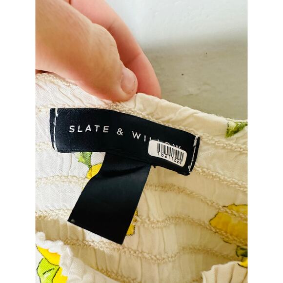 SLATE & WILLOW White Lemon Print Sweetheart Neckline Tie Shoulders Dress Small - Picture 6 of 10